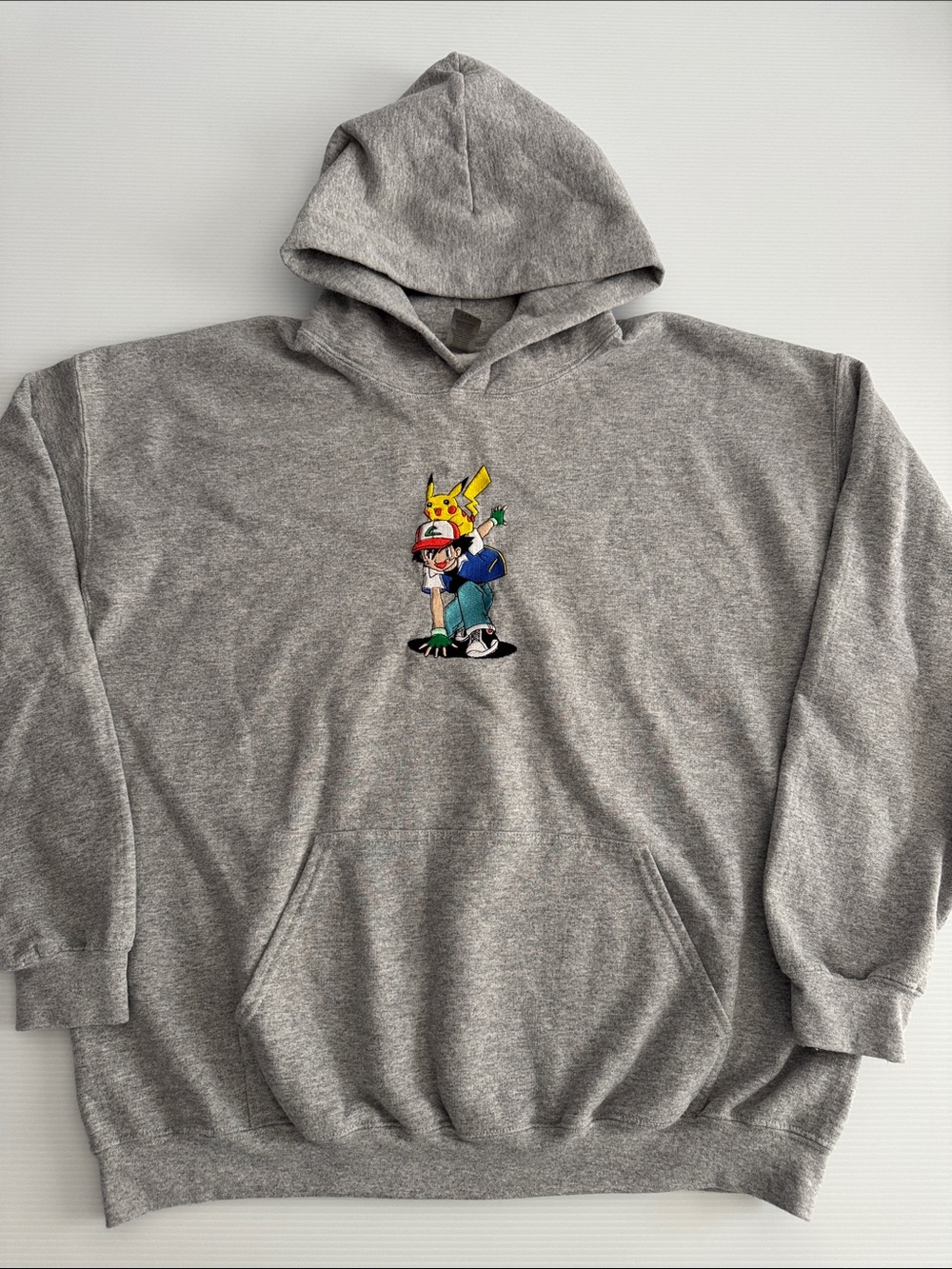 Pokemon Gray Hoodie with Pikachu & Trainer Embroidery